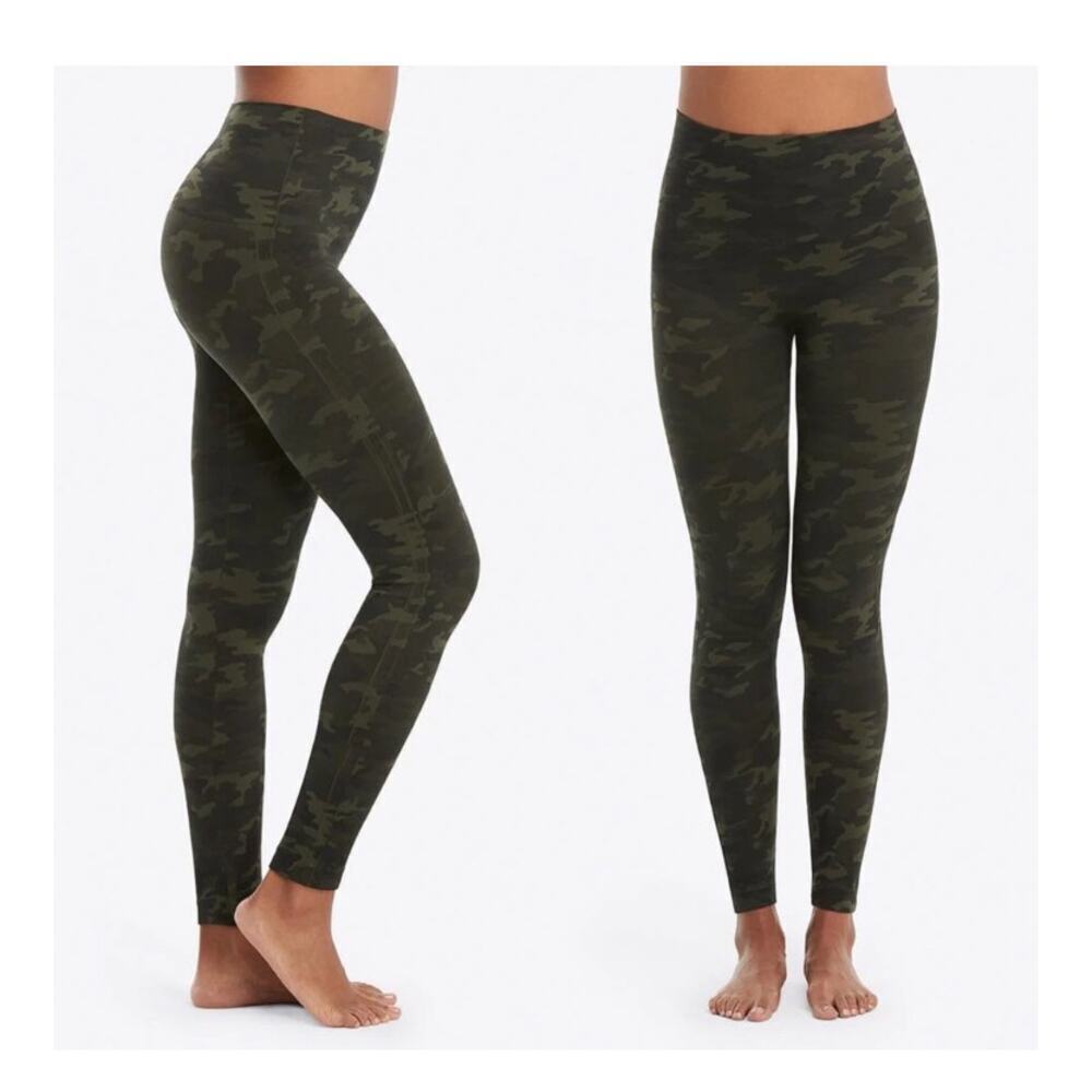Spanx Seamless Look at Me Now Camo Print Leggings Green Size Small